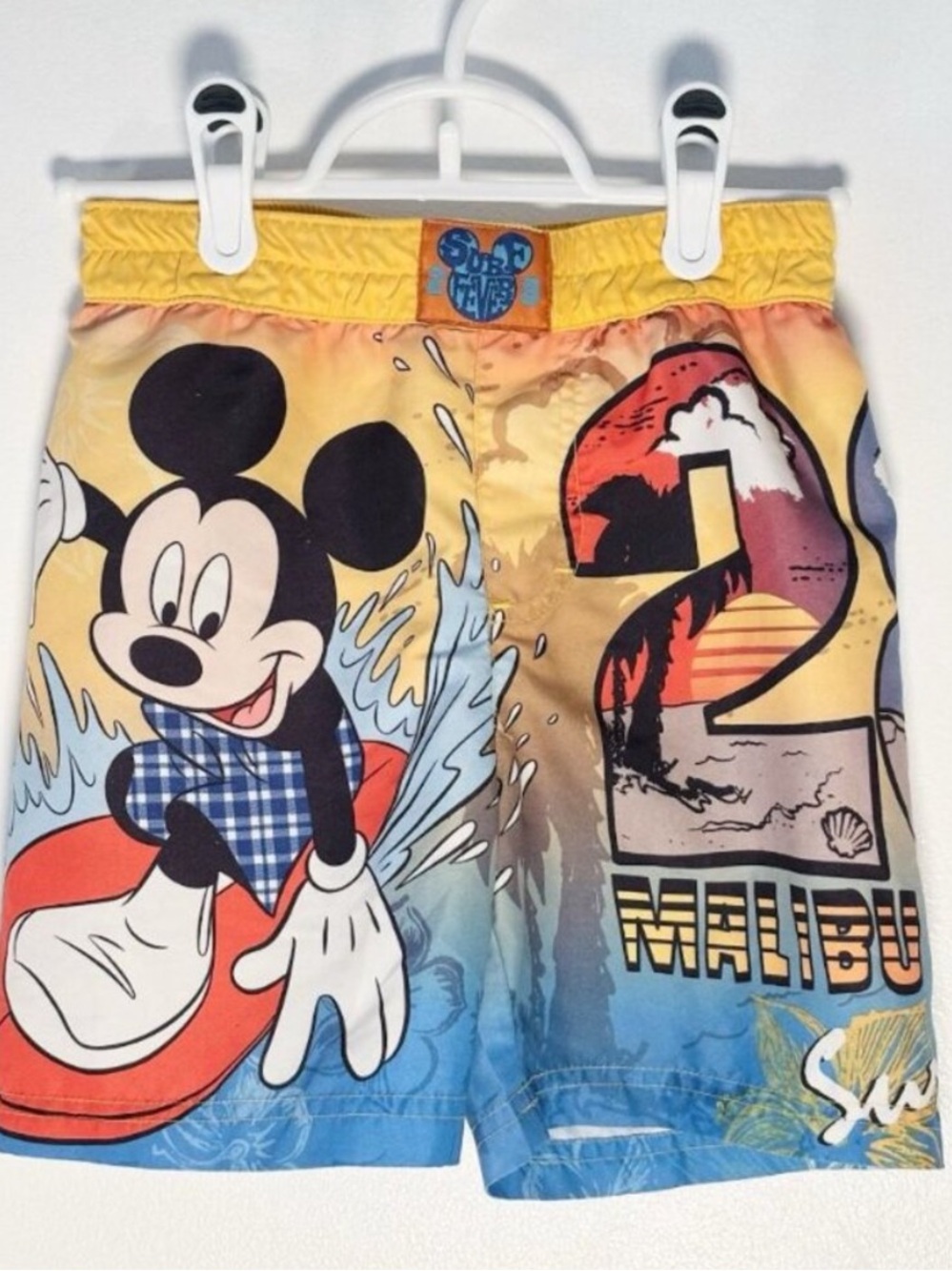 Vintage Disney Mickey Mouse Malibu Surf Swim Trunks Vibrant Summer Graphic Boy